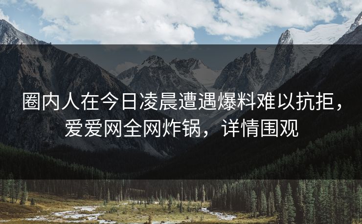 圈内人在今日凌晨遭遇爆料难以抗拒，爱爱网全网炸锅，详情围观