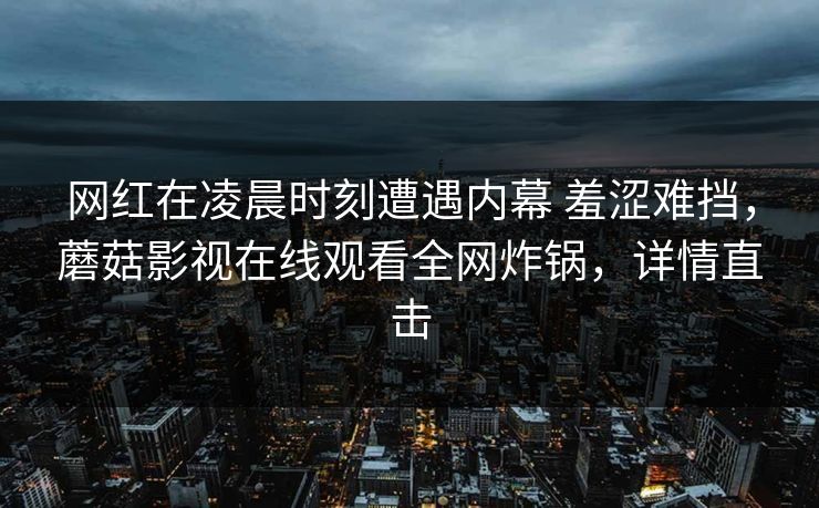 网红在凌晨时刻遭遇内幕 羞涩难挡,蘑菇影视在线观看全网炸锅,详情直击